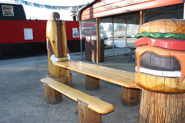 hot dog and hamburger picnic tabl